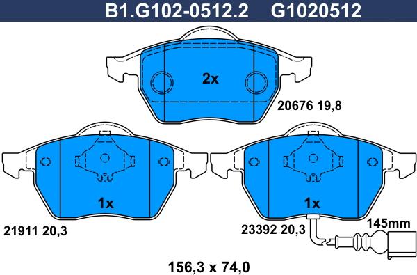 Galfer B1.G102-0512.2 - Kit de plaquettes de frein, frein à disque cwaw.fr