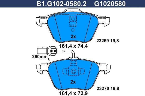 Galfer B1.G102-0580.2 - Kit de plaquettes de frein, frein à disque cwaw.fr