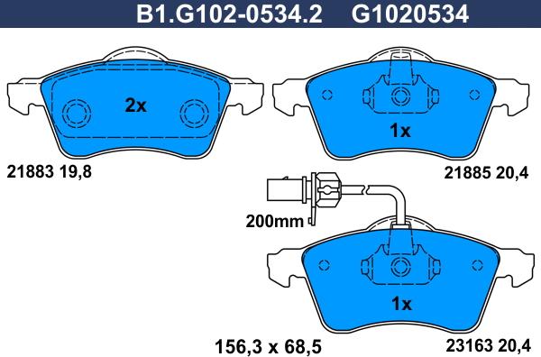 Galfer B1.G102-0534.2 - Kit de plaquettes de frein, frein à disque cwaw.fr