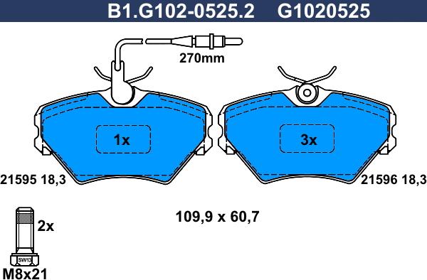 Galfer B1.G102-0525.2 - Kit de plaquettes de frein, frein à disque cwaw.fr