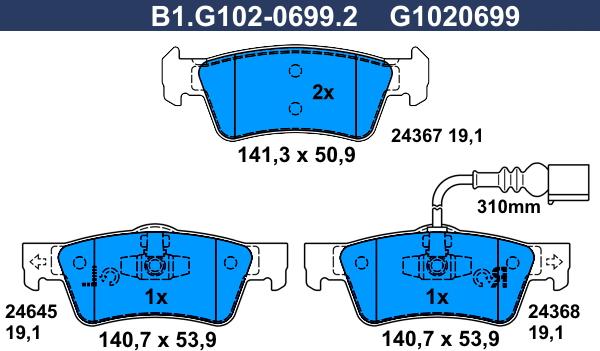 Galfer B1.G102-0699.2 - Kit de plaquettes de frein, frein à disque cwaw.fr