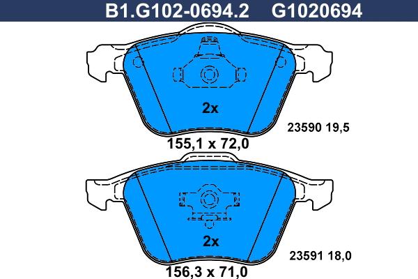 Galfer B1.G102-0694.2 - Kit de plaquettes de frein, frein à disque cwaw.fr