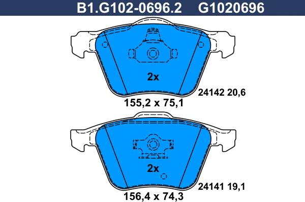 Galfer B1.G102-0696.2 - Kit de plaquettes de frein, frein à disque cwaw.fr