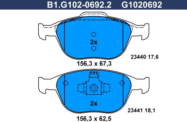 Galfer B1.G102-0692.2 - Kit de plaquettes de frein, frein à disque cwaw.fr