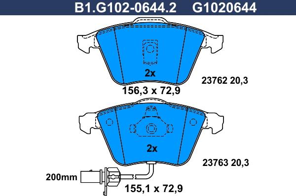 Galfer B1.G102-0644.2 - Kit de plaquettes de frein, frein à disque cwaw.fr