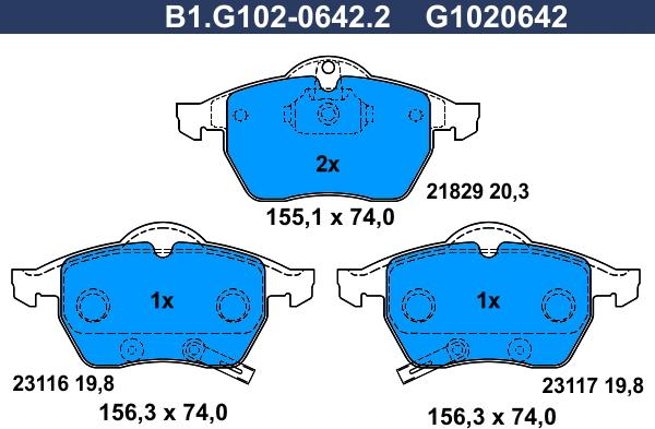 Galfer B1.G102-0642.2 - Kit de plaquettes de frein, frein à disque cwaw.fr