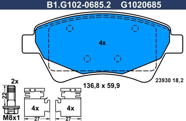 Galfer B1.G102-0685.2 - Kit de plaquettes de frein, frein à disque cwaw.fr