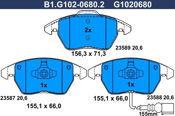 Galfer B1.G102-0680.2 - Kit de plaquettes de frein, frein à disque cwaw.fr