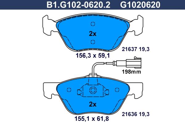 Galfer B1.G102-0620.2 - Kit de plaquettes de frein, frein à disque cwaw.fr