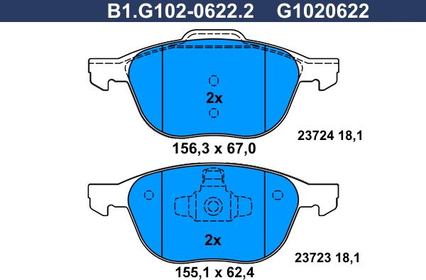 Galfer B1.G102-0622.2 - Kit de plaquettes de frein, frein à disque cwaw.fr