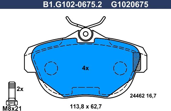 Galfer B1.G102-0675.2 - Kit de plaquettes de frein, frein à disque cwaw.fr