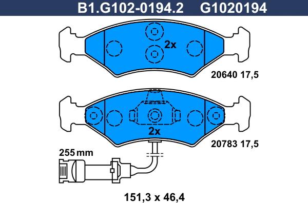 Galfer B1.G102-0194.2 - Kit de plaquettes de frein, frein à disque cwaw.fr