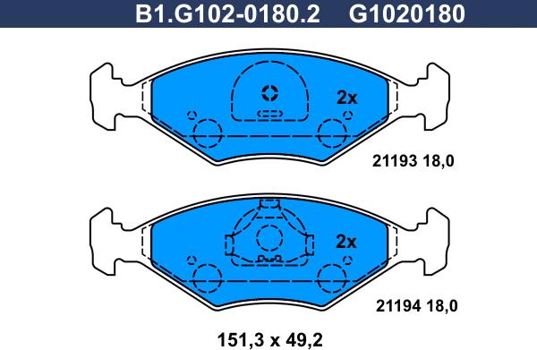 Galfer B1.G102-0180.2 - Kit de plaquettes de frein, frein à disque cwaw.fr