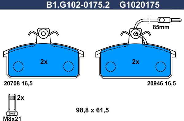 Galfer B1.G102-0175.2 - Kit de plaquettes de frein, frein à disque cwaw.fr