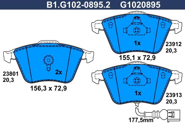 Galfer B1.G102-0895.2 - Kit de plaquettes de frein, frein à disque cwaw.fr