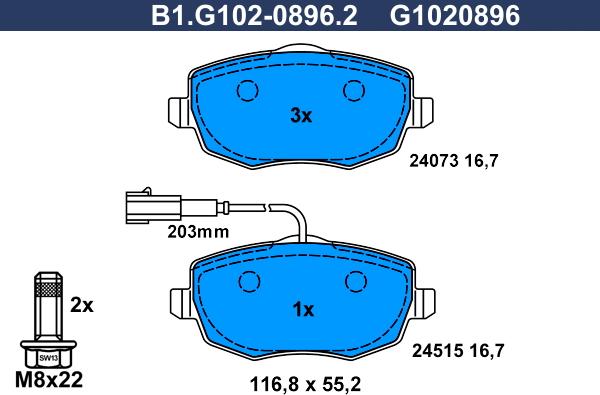 Galfer B1.G102-0896.2 - Kit de plaquettes de frein, frein à disque cwaw.fr