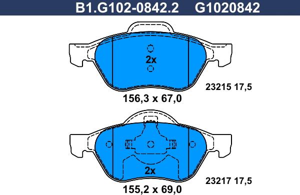 Galfer B1.G102-0842.2 - Kit de plaquettes de frein, frein à disque cwaw.fr