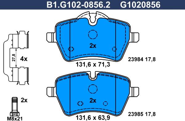 Galfer B1.G102-0856.2 - Kit de plaquettes de frein, frein à disque cwaw.fr