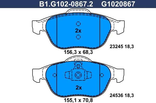 Galfer B1.G102-0867.2 - Kit de plaquettes de frein, frein à disque cwaw.fr