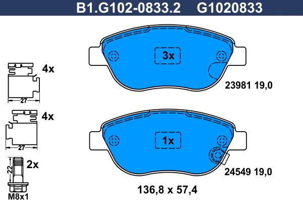 Galfer B1.G102-0833.2 - Kit de plaquettes de frein, frein à disque cwaw.fr