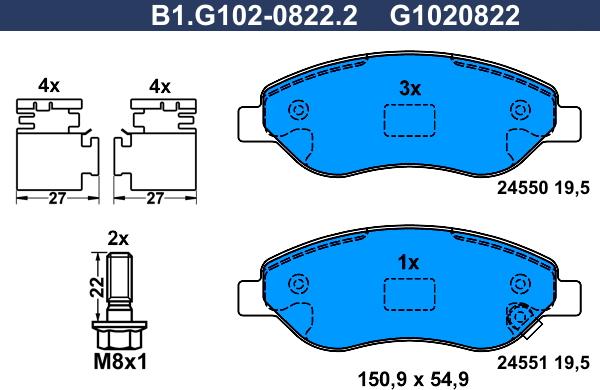 Galfer B1.G102-0822.2 - Kit de plaquettes de frein, frein à disque cwaw.fr