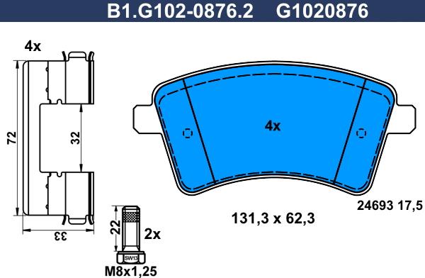 Galfer B1.G102-0876.2 - Kit de plaquettes de frein, frein à disque cwaw.fr