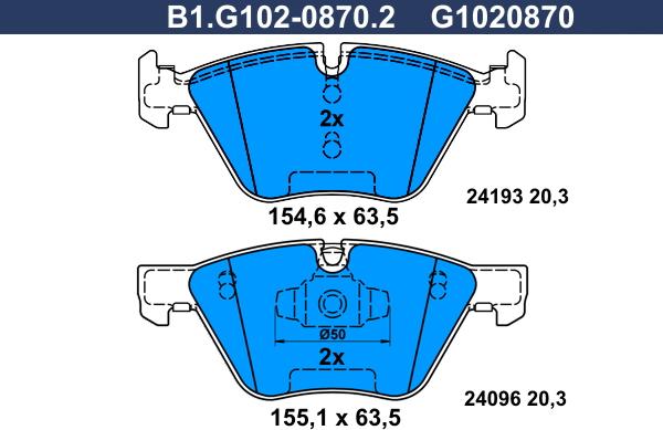 Galfer B1.G102-0870.2 - Kit de plaquettes de frein, frein à disque cwaw.fr