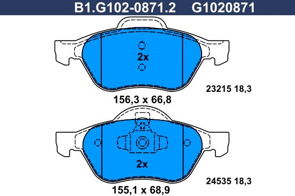 Galfer B1.G102-0871.2 - Kit de plaquettes de frein, frein à disque cwaw.fr