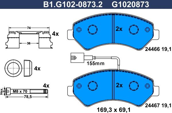 Galfer B1.G102-0873.2 - Kit de plaquettes de frein, frein à disque cwaw.fr