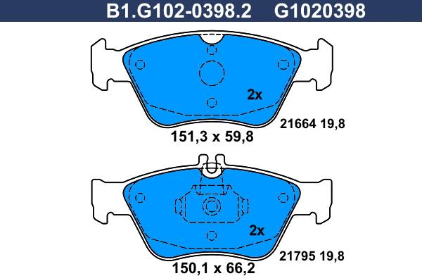 Galfer B1.G102-0398.2 - Kit de plaquettes de frein, frein à disque cwaw.fr