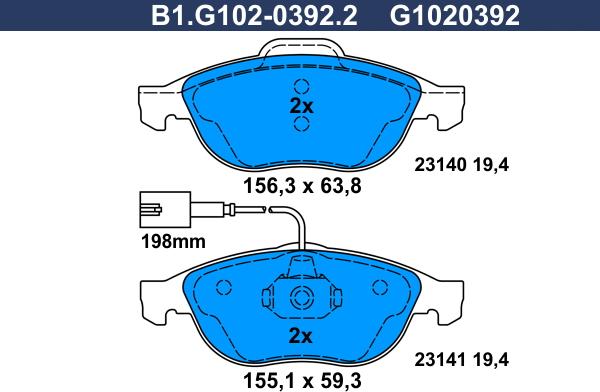 Galfer B1.G102-0392.2 - Kit de plaquettes de frein, frein à disque cwaw.fr