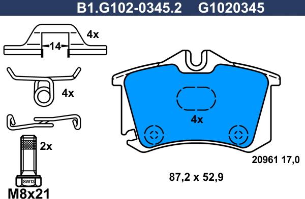 Galfer B1.G102-0345.2 - Kit de plaquettes de frein, frein à disque cwaw.fr