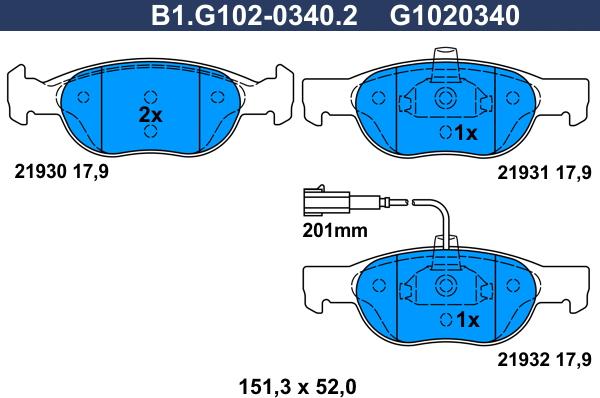 Galfer B1.G102-0340.2 - Kit de plaquettes de frein, frein à disque cwaw.fr