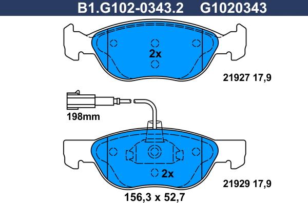 Galfer B1.G102-0343.2 - Kit de plaquettes de frein, frein à disque cwaw.fr