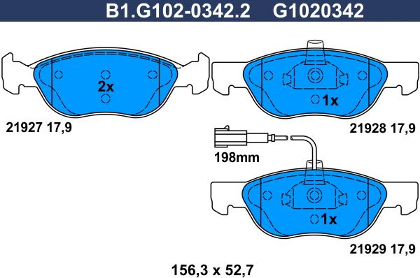 Galfer B1.G102-0342.2 - Kit de plaquettes de frein, frein à disque cwaw.fr