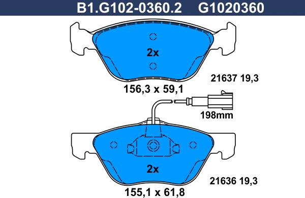 Galfer B1.G102-0360.2 - Kit de plaquettes de frein, frein à disque cwaw.fr