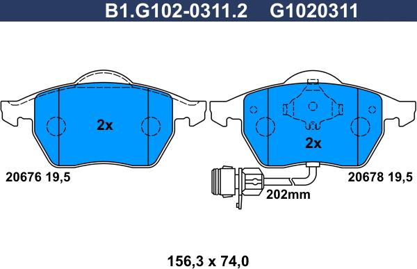 Galfer B1.G102-0311.2 - Kit de plaquettes de frein, frein à disque cwaw.fr