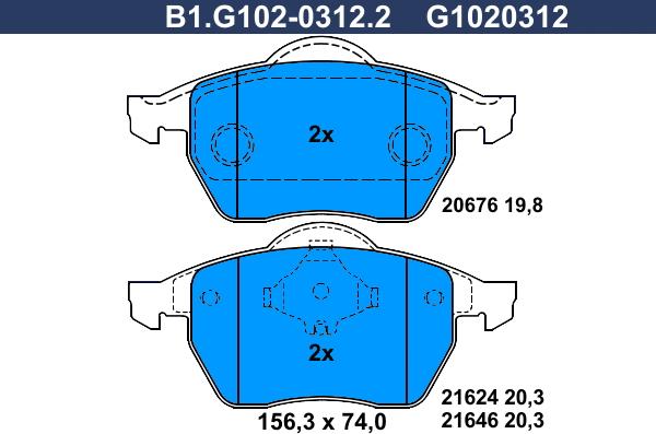 Galfer B1.G102-0312.2 - Kit de plaquettes de frein, frein à disque cwaw.fr