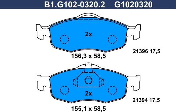 Galfer B1.G102-0320.2 - Kit de plaquettes de frein, frein à disque cwaw.fr