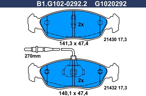 Galfer B1.G102-0292.2 - Kit de plaquettes de frein, frein à disque cwaw.fr