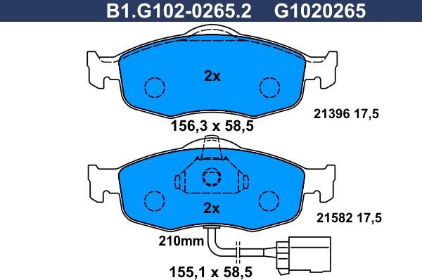 Galfer B1.G102-0265.2 - Kit de plaquettes de frein, frein à disque cwaw.fr