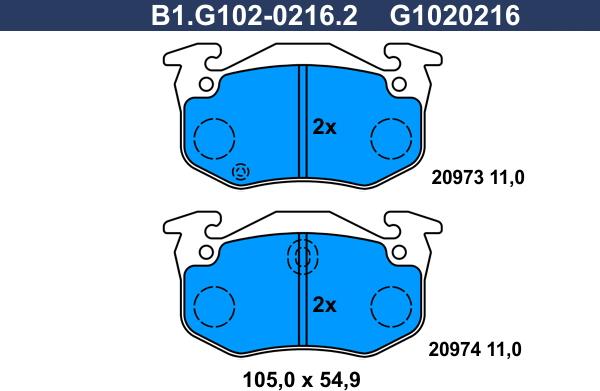 Galfer B1.G102-0216.2 - Kit de plaquettes de frein, frein à disque cwaw.fr