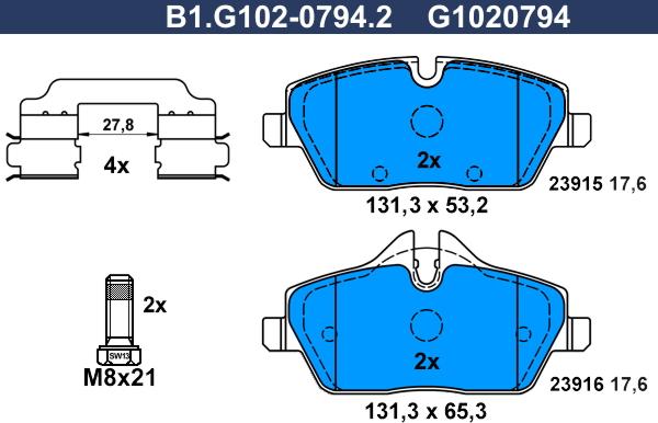 Galfer B1.G102-0794.2 - Kit de plaquettes de frein, frein à disque cwaw.fr