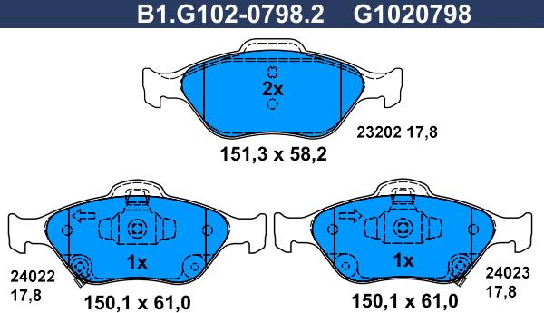 Galfer B1.G102-0798.2 - Kit de plaquettes de frein, frein à disque cwaw.fr