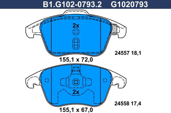 Galfer B1.G102-0793.2 - Kit de plaquettes de frein, frein à disque cwaw.fr