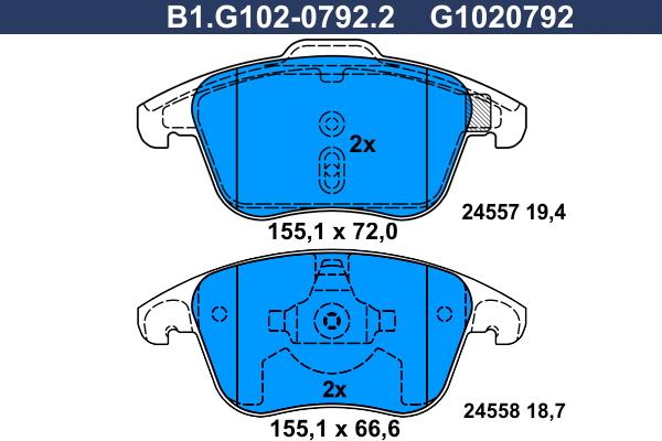 Galfer B1.G102-0792.2 - Kit de plaquettes de frein, frein à disque cwaw.fr