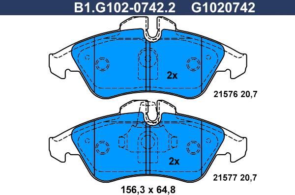 Galfer B1.G102-0742.2 - Kit de plaquettes de frein, frein à disque cwaw.fr