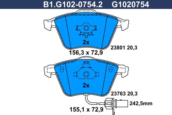 Galfer B1.G102-0754.2 - Kit de plaquettes de frein, frein à disque cwaw.fr