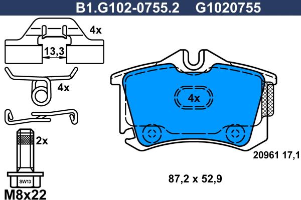 Galfer B1.G102-0755.2 - Kit de plaquettes de frein, frein à disque cwaw.fr