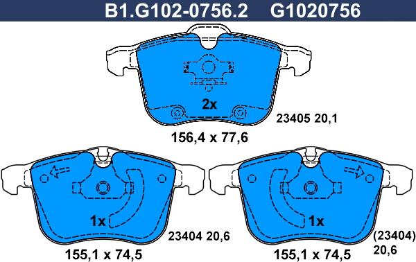 Galfer B1.G102-0756.2 - Kit de plaquettes de frein, frein à disque cwaw.fr